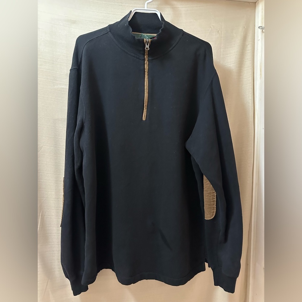 Woolrich Men’s Half-Zip Pullover with Elbow Patches – Black – Size L